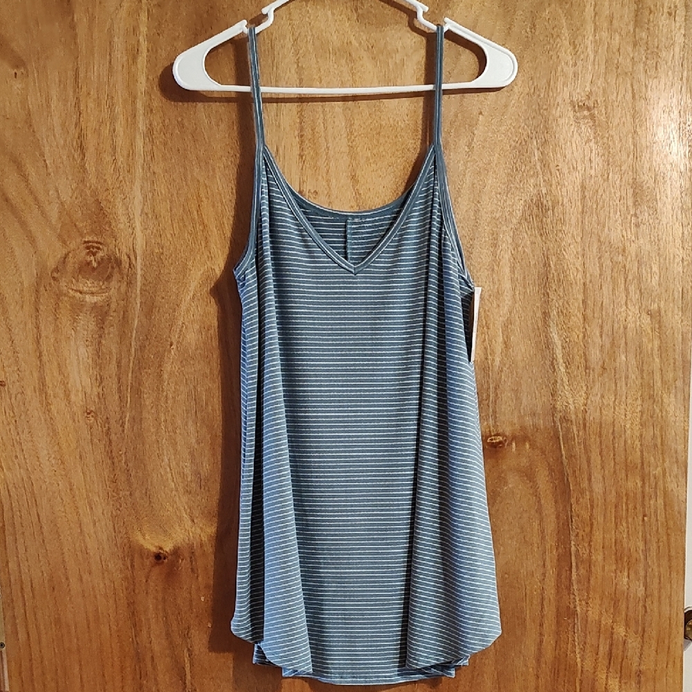 NWT Zenana Trapeze Tank Sage Green White Striped Spaghetti Strap V-Neck Size XL